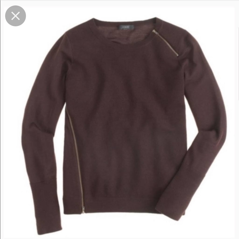 Women's Brown Zip-Accent Crewneck Sweater
